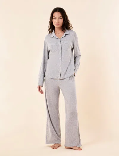 Papinelle Jada Organic Cotton Knit Button Front Pj Set In Gray