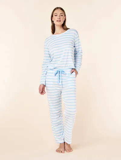 Papinelle Jada Organic Cotton Knit Stripe Full Length Pj Set In Blue