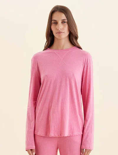 Papinelle Jada Organic Cotton Long Sleeve Knit Tee In Sangria Pink