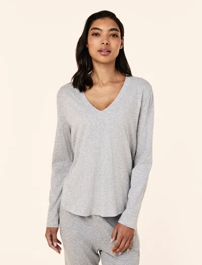 Papinelle Jada Organic Cotton V-neck Long Sleeve Tee In Gray