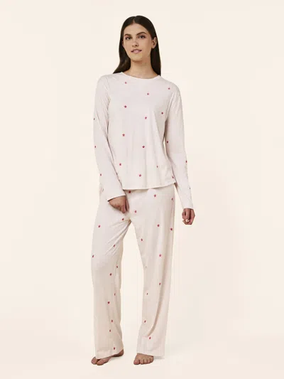 Papinelle Jada Stars Cotton Long Sleeve Tee And Straight Leg Pant In White