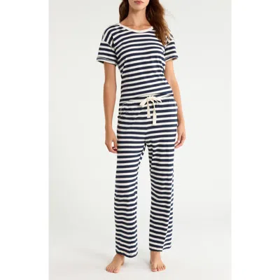 Papinelle Jada Striped Organic Cotton Short Sleeve Pajamas In Blue