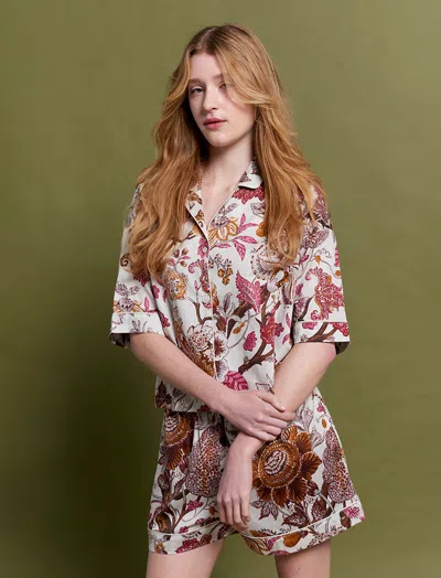 Papinelle Karen Walker Edwardian Floral Boxer Pj Set In Macadamia