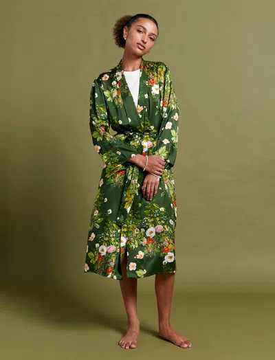 Papinelle Karen Walker Love Letters Silk Maxi Robe In Dark Green