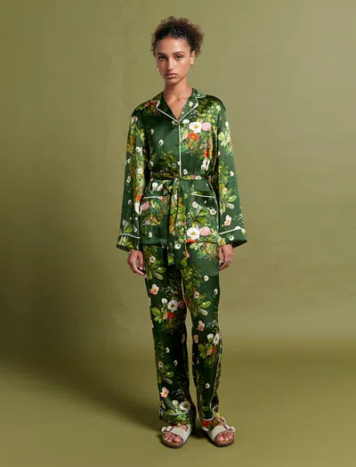 Papinelle Karen Walker Love Letters Silk Wrap Pj Set In Dark Green