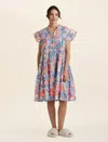Papinelle Karen Walker Ornamental Floral Flutter Panel Nightgown In Cerulean Blue