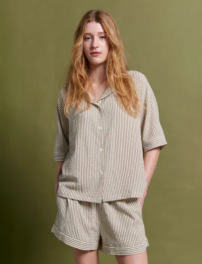 Papinelle Karen Walker Seersucker Stripe Boxer Pj Set In Nutria