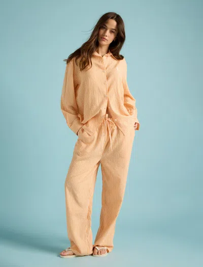 Papinelle Karen Walker Seersucker Stripe Full Length Pj Set In Orange