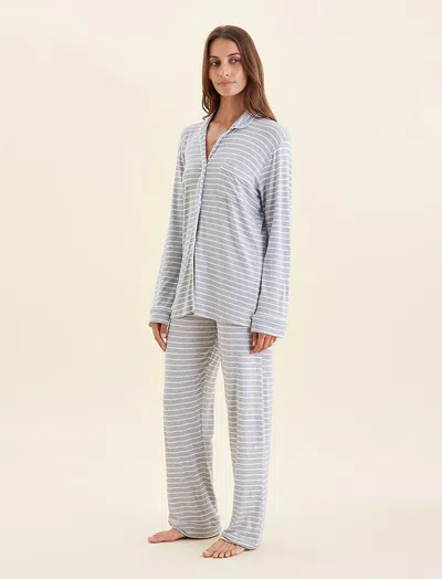 Papinelle Kate Jersey Pajamas In Grey White Stripe