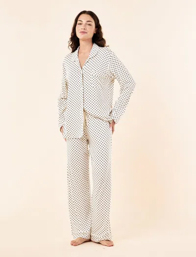 Papinelle Kate Modal Soft Full Length Pj Set In Cream Deep Navy Mini Spot