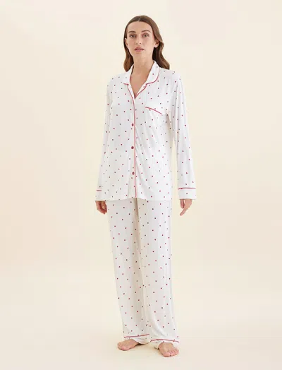 Papinelle Kate Modal Soft Full Length Pj Set In Ecru Hearts