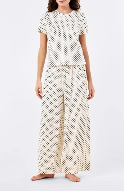 Papinelle Kate Modal Soft Tee & Wide Leg Pajamas In Cream/deep Navy Mini Spot