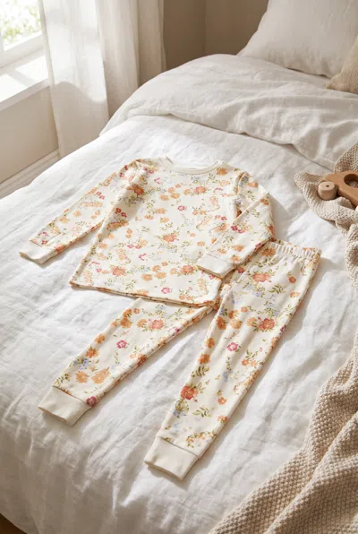 Papinelle Kids Amber Knit Full Length Pj Set In Orange