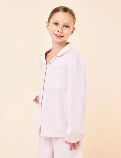 Papinelle Kids Herringbone Full Length Pj Set In Pink