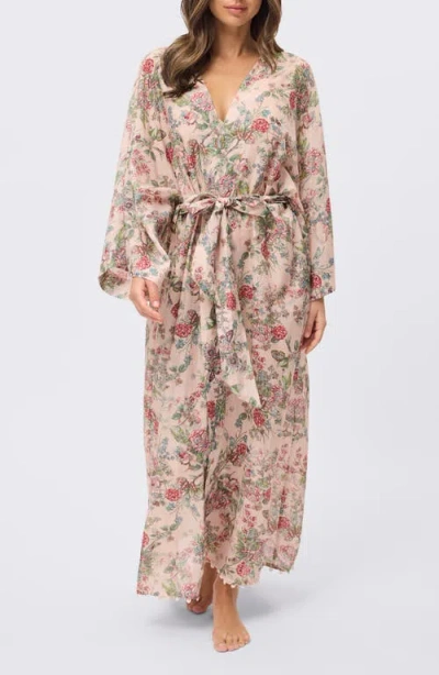 Papinelle Layla Lace Trim Cotton & Silk Robe In Neutral