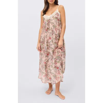 Papinelle Layla Lace Trim Maxi Nightgown In Pink