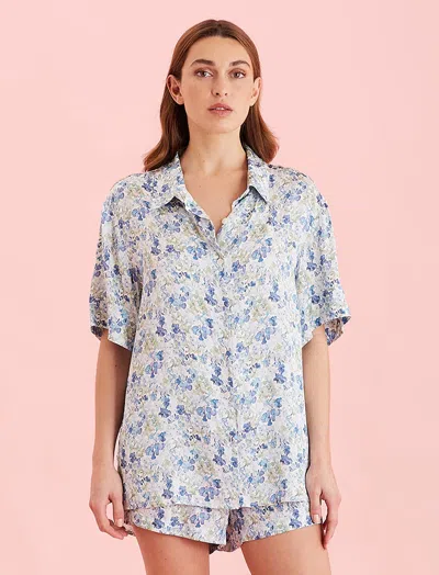 Papinelle Lily Jane Satin Short Sleeve Shirt In Lily Jane Blue