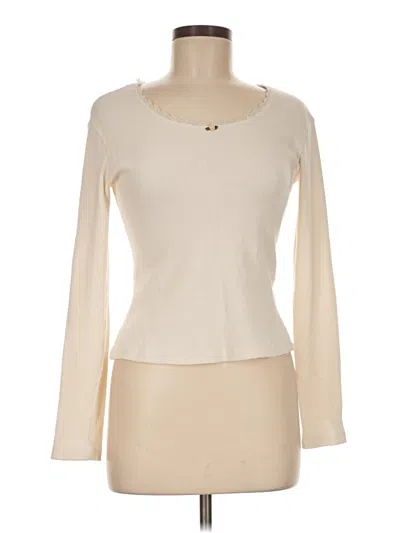 Pre-owned Papinelle Long Sleeve Top Ivory Keyhole Neckline Tops