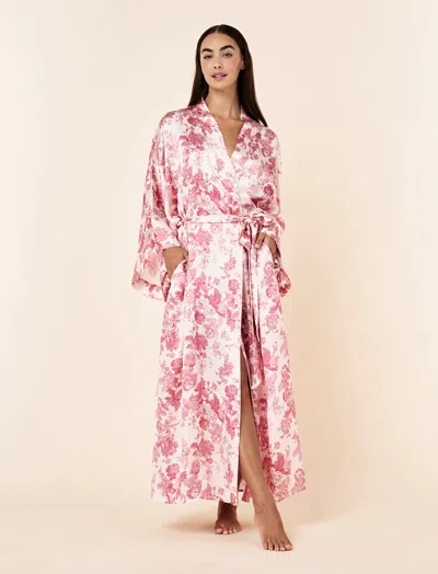 Papinelle Madelyn Silk Kimono Maxi Robe In Pink