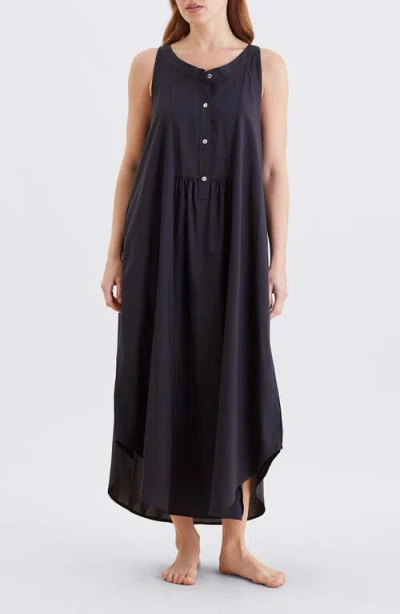 Papinelle Madison Button-up Maxi Nightgown In Black