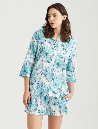 Papinelle Megan Hess Butterfly Crop Pj Shirt In Serene Blue