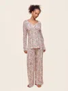 Papinelle Meribel Knit Henley Long Sleeve Tee And Straight Leg Pant In Red