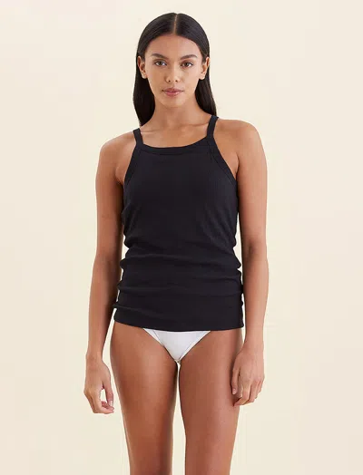Papinelle Milla High Neck Rib Shelf Bra Tank In Black