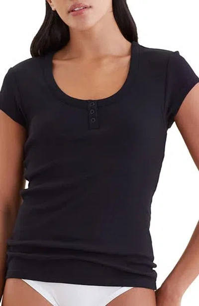 Papinelle Milla Built-in Bra Rib Lounge T-shirt In Black