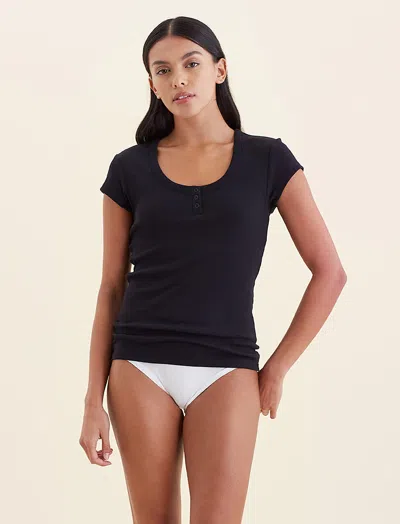 Papinelle Milla Rib Shelf Bra Henley Tee In Black