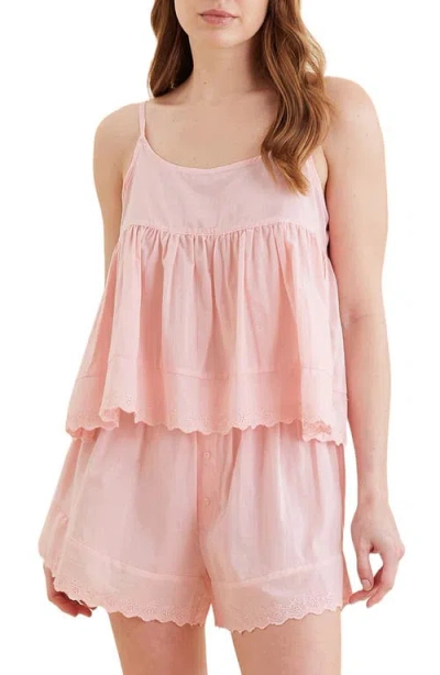 Papinelle Millie Embroidered Eyelet Cotton Voile Short Pajamas In Strawberry Cream