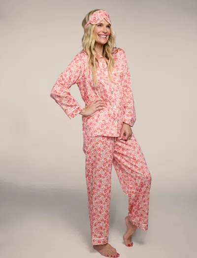 Papinelle Molly Sims Cotton Full Length Pj Set & Eye Mask In Peach Amber