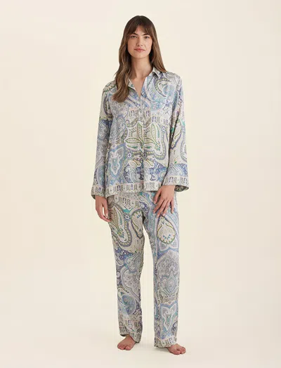 Papinelle Nahla Printed Silk Pj In Blue