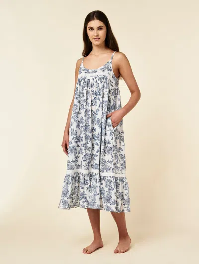 Papinelle Nostalgia Strappy Lace Trim Nightgown In Blue