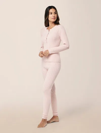 Papinelle Olivia Cable Pointelle Full Length Pj Set In Pink