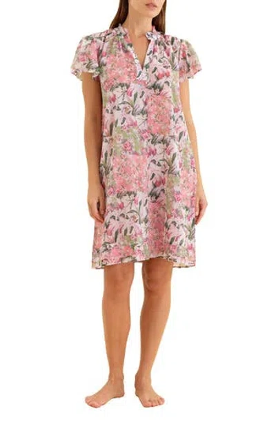Papinelle Palisades Flutter Sleeve Cotton Voile Nightgown In Strawberry Ice