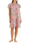 Papinelle Palisades Flutter Sleeve Cotton Voile Nightgown In Strawberry Ice