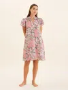 Papinelle Palisades Flutter Sleeve Cotton Voile Nightgown In Strawberry Ice