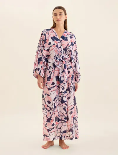 Papinelle Papillon Kimono Maxi Robe In Wild Rose