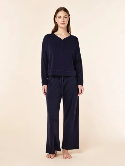 Papinelle Pia Boxy Long Sleeve Top & Wide Leg Pant Set In Blue
