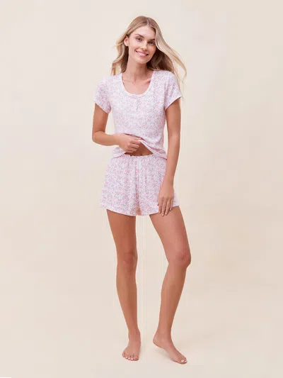 Papinelle Pippa Pointelle Boxer Pj Set In Strawberry Ditsy
