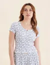 Papinelle Pippa Pointelle Short Sleeve Tee In Ecru French Blue Ditsy
