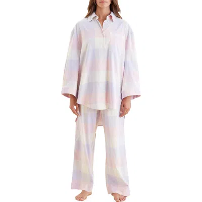 Papinelle Plaid Cotton Pajamas In Misty Lilac