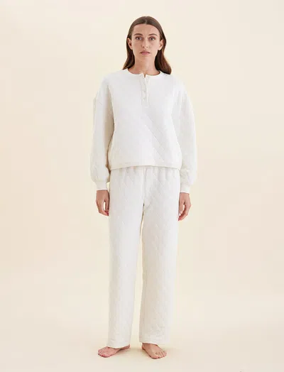 Papinelle Quilted Cotton Henly Ls Top In Ecru