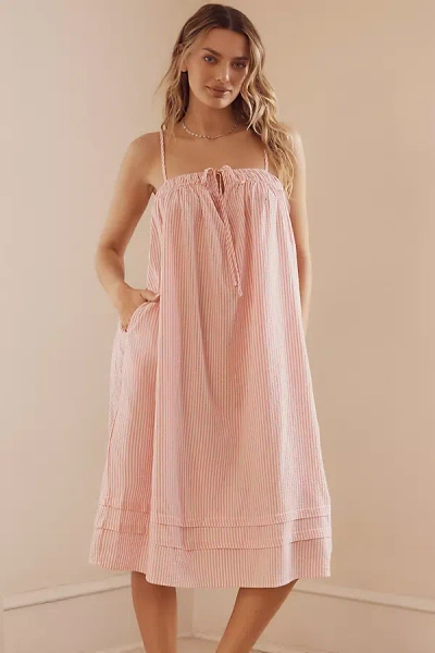 Papinelle Sabine Seersucker Stripe Maxi Nightgown In Wild Rose