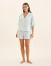 Papinelle Sabine Seersucker Stripe Boxer Pj Set In Eggshell / White Stripe