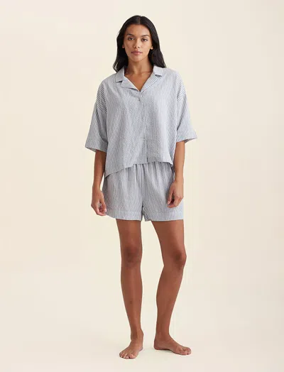 Papinelle Sabine Seersucker Stripe Boxer Pj Set In White