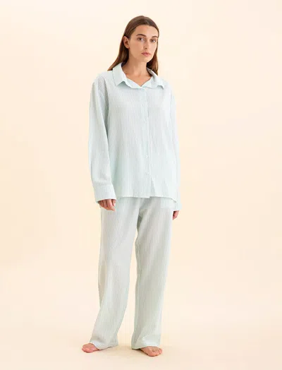 Papinelle Sabine Seersucker Stripe Boyfriend Shirt In Eggshell / White Stripe