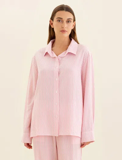 Papinelle Sabine Seersucker Stripe Boyfriend Shirt In Wild Rose