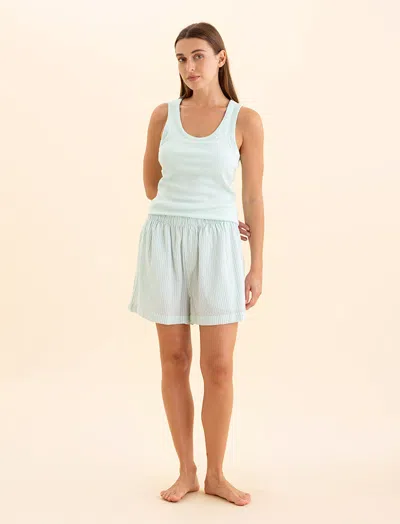 Papinelle Sabine Seersucker Stripe Boyfriend Short In Eggshell / White Stripe
