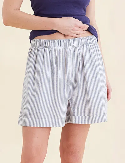 Papinelle Sabine Seersucker Stripe Boyfriend Short In White / French Blue
